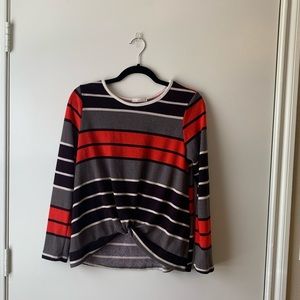 Striped sweater with a cinch in the front